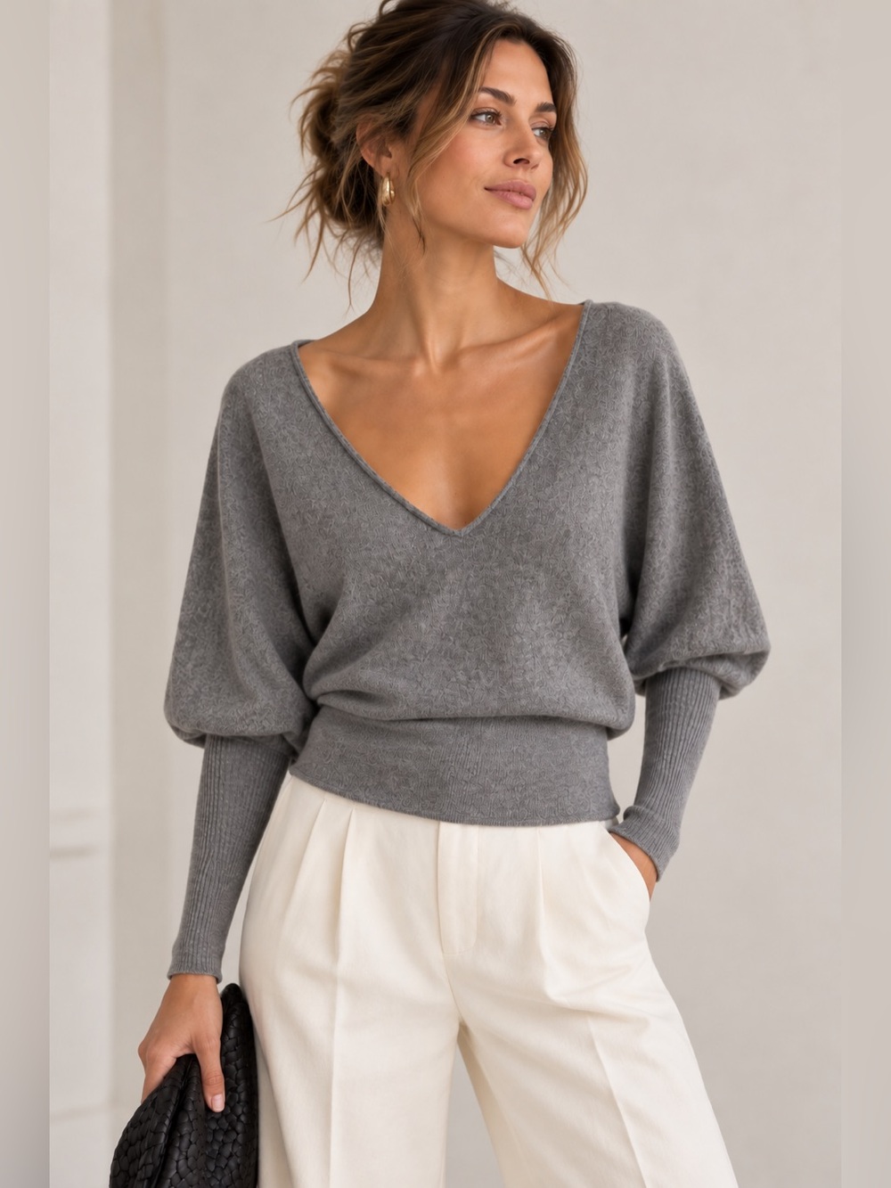 Anthropologie Velvet by Graham & Spencer 100% Cashmere Dolman V-Neck Sweater Sma